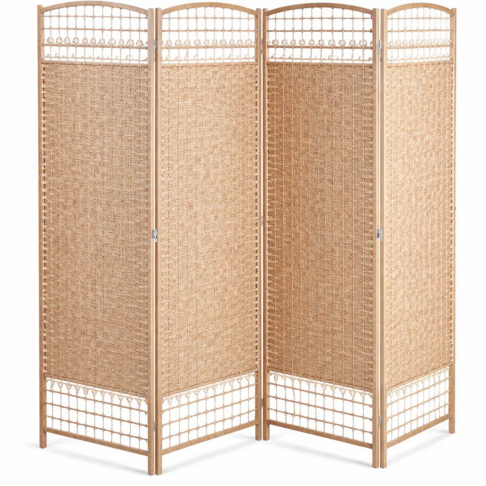 4-teiliger faltbarer Raumtrenner aus Papierseil und Bambusstreben