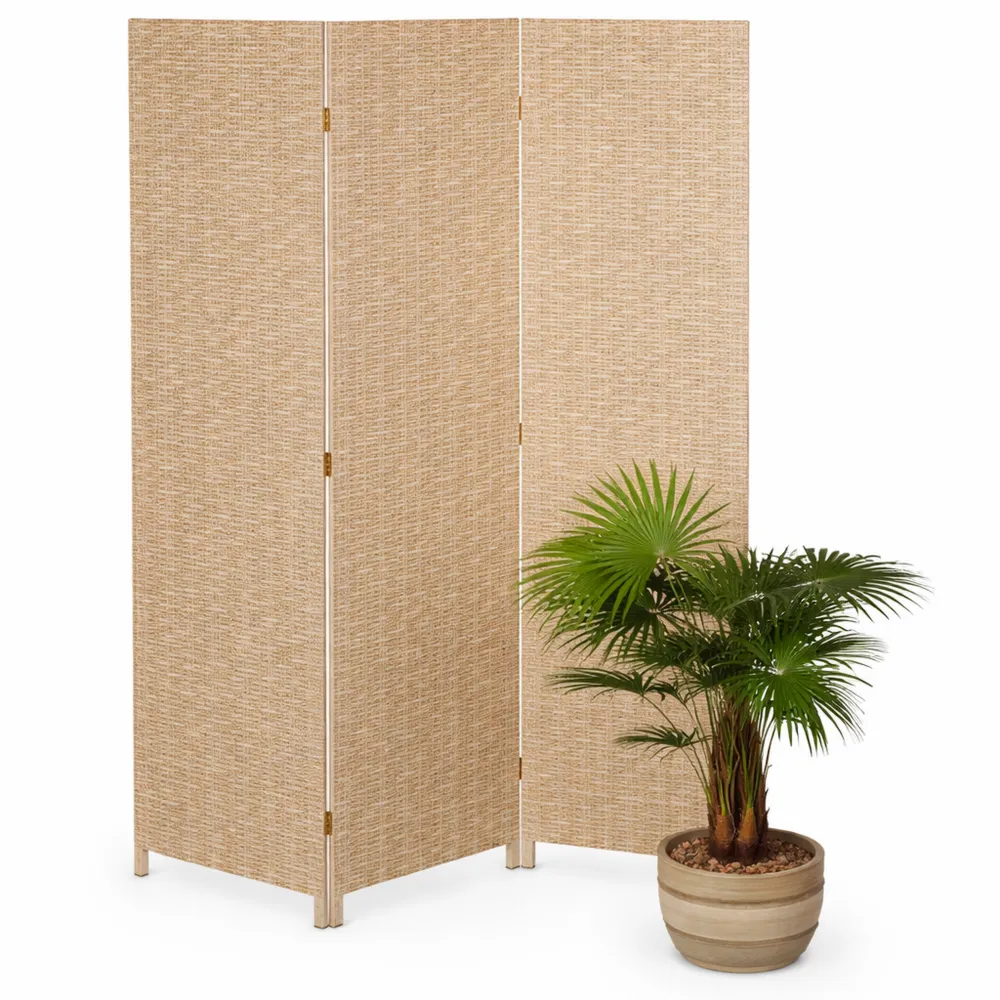 3-teiliger Raumtrenner aus Kunststoff und Holz, faltbar, 170x120 cm, hellbraun