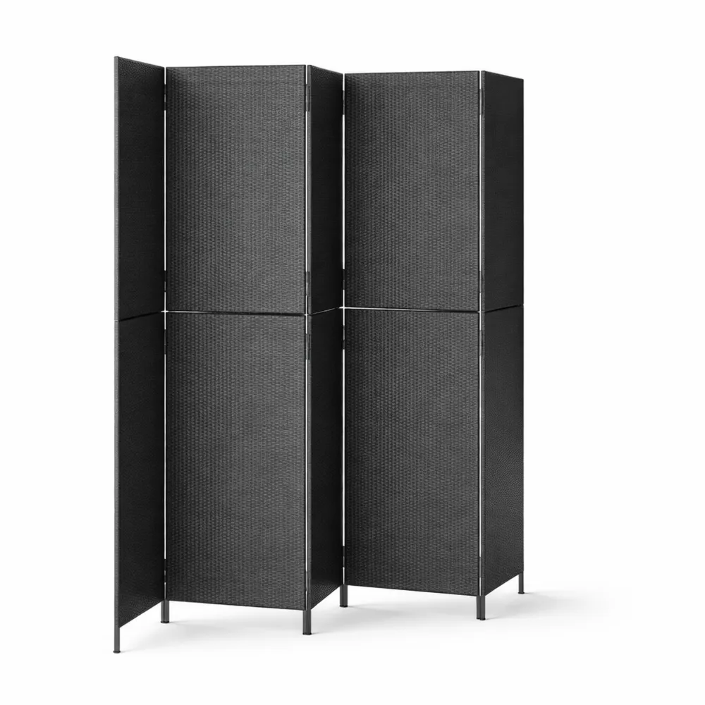 5-teiliger Paravent aus Poly-Rattan für Balkon und Terrasse, klappbarer Sichtschutz