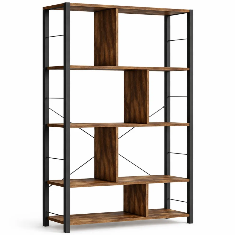 Hohes Regal mit 5 Ebenen, Industriestil, Vintagebraun