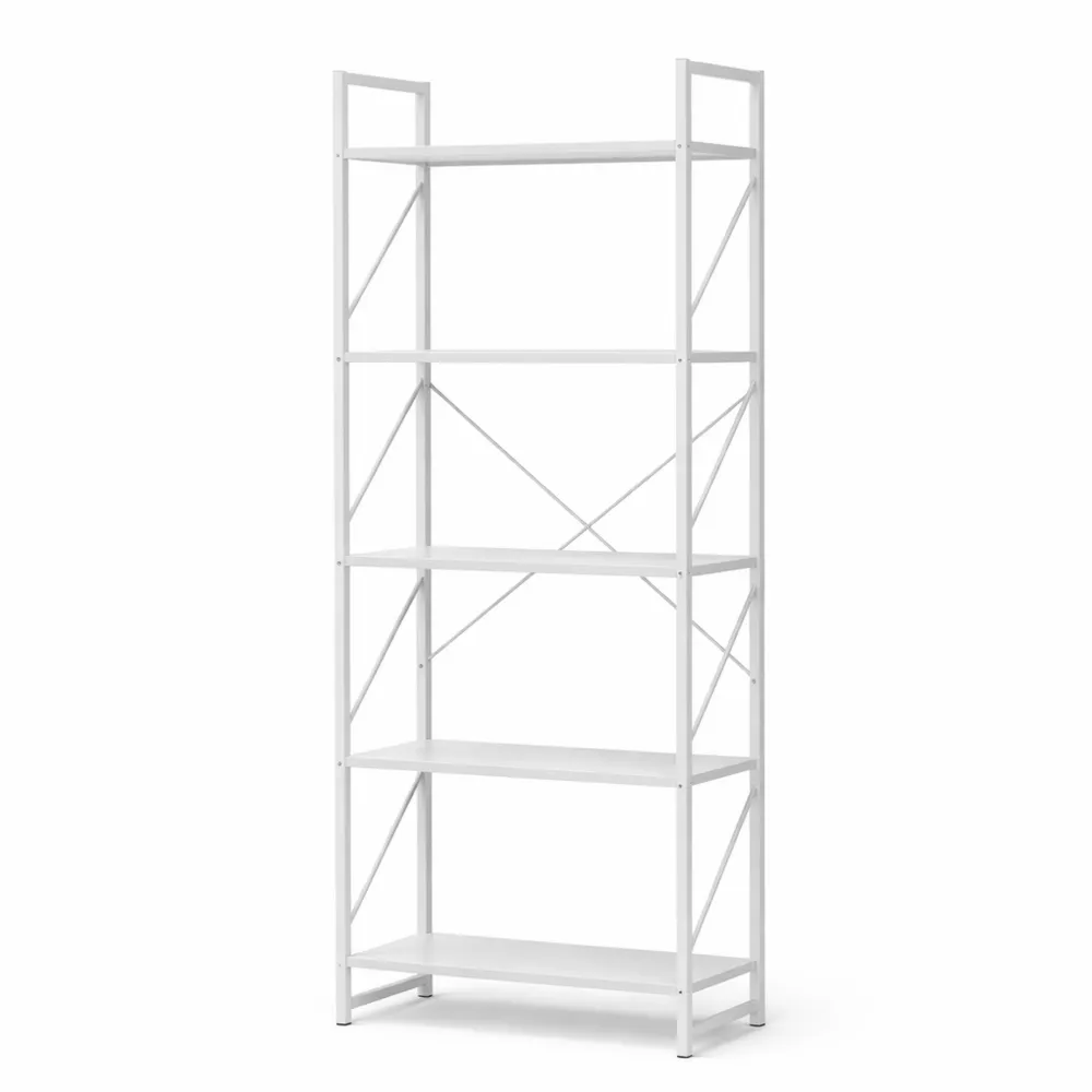 Bücherregal mit 5 Ebenen, freistehend, Holz und Metall, Wohnzimmer oder Büro