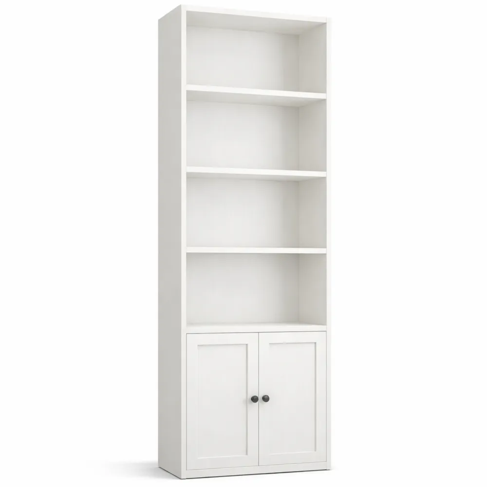 Vielseitiges Regal mit Türen und 6 Ebenen, Stauraum für Wohnzimmer oder Büro, Weiß