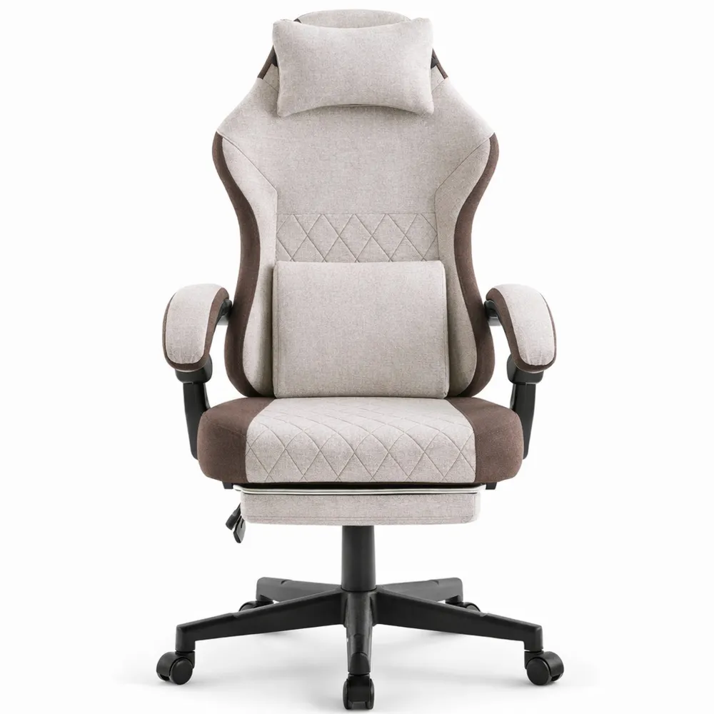 Fauteuil de Jeu Ergonomique avec Repose-Pieds, Soutien Lombaire, Capacité 135 kg, Marron