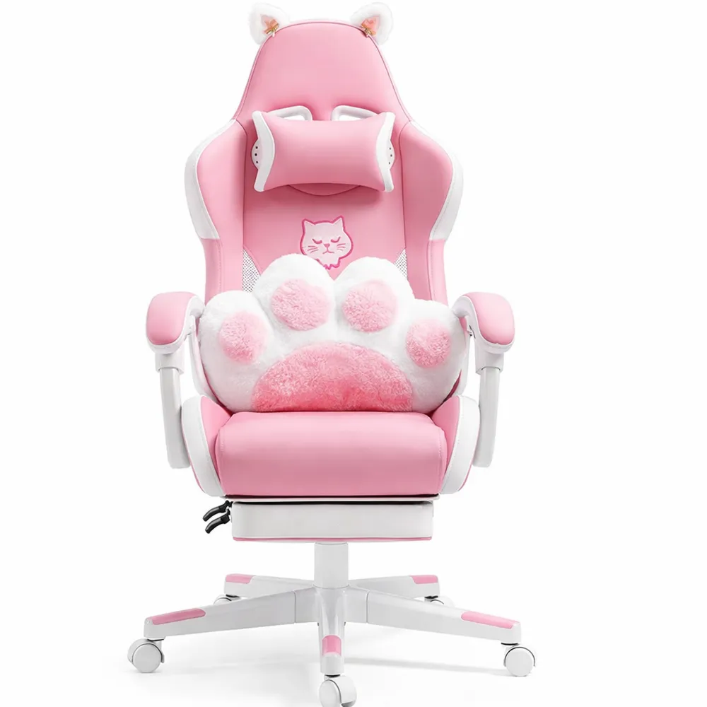 Chaise de bureau ergonomique avec oreilles de chat et repose-pieds réglable