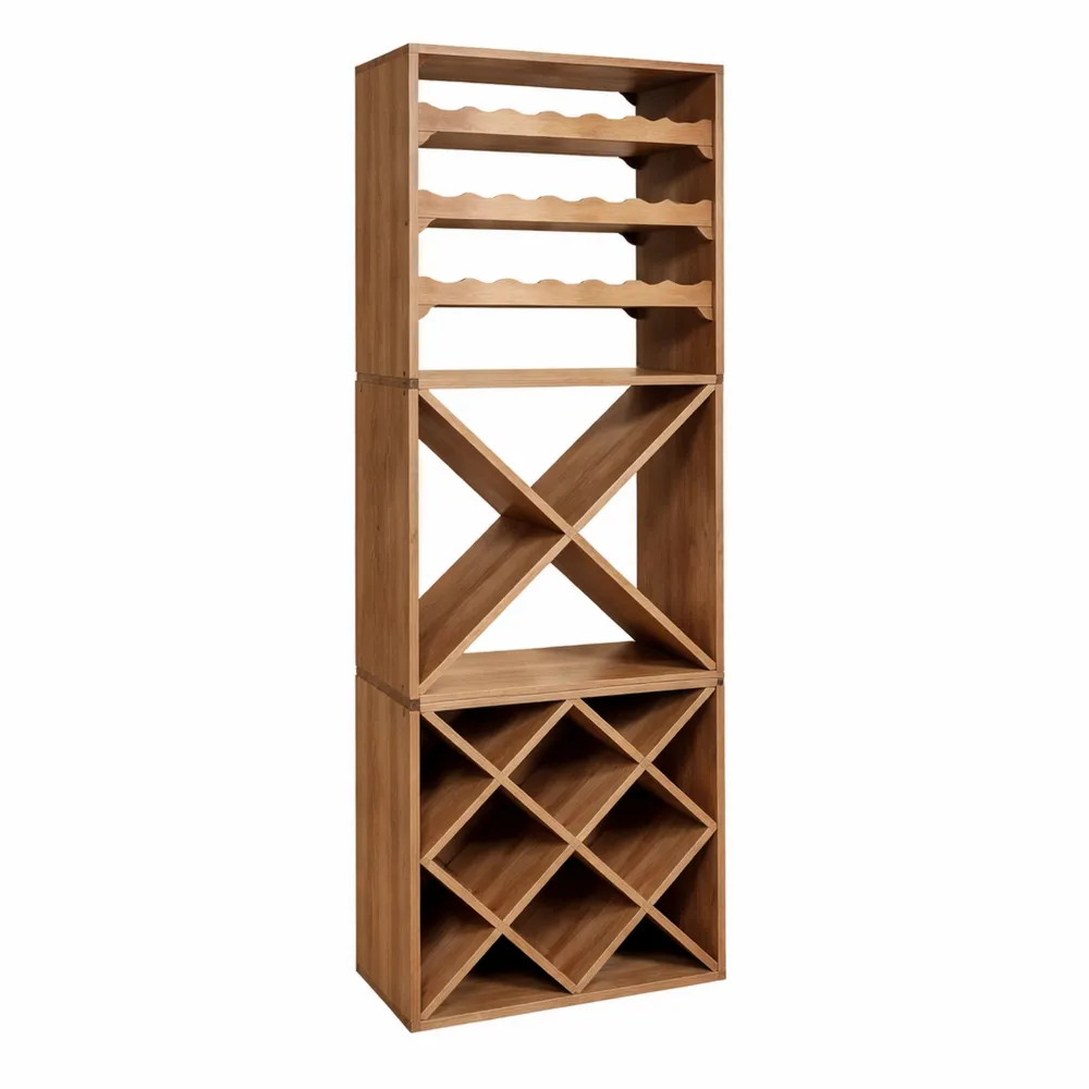 Étagère à vin en bois massif, ensemble de 3, design losange