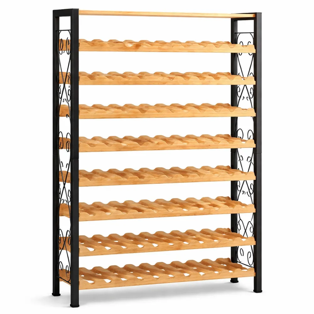 Casier à vin 48 bouteilles avec étagères réglables et plateau en bois