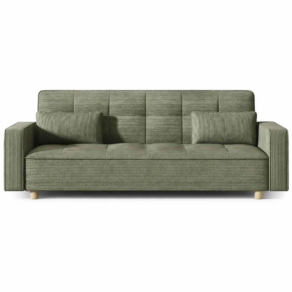 Canapé Convertible 3 Places en Velours Côtelé Vert, Design Moderne avec Accoudoirs et Coussins Déhoussables