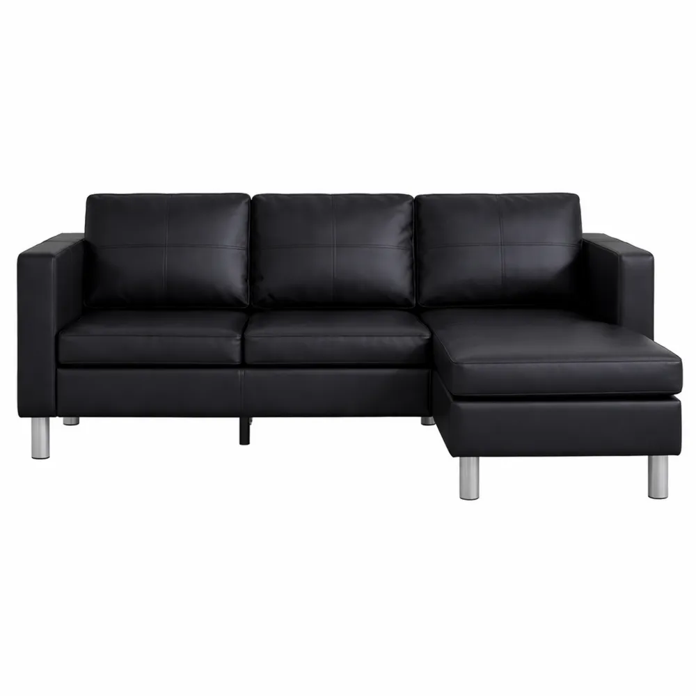 Canapé d'Angle 3 Places en Similicuir Noir