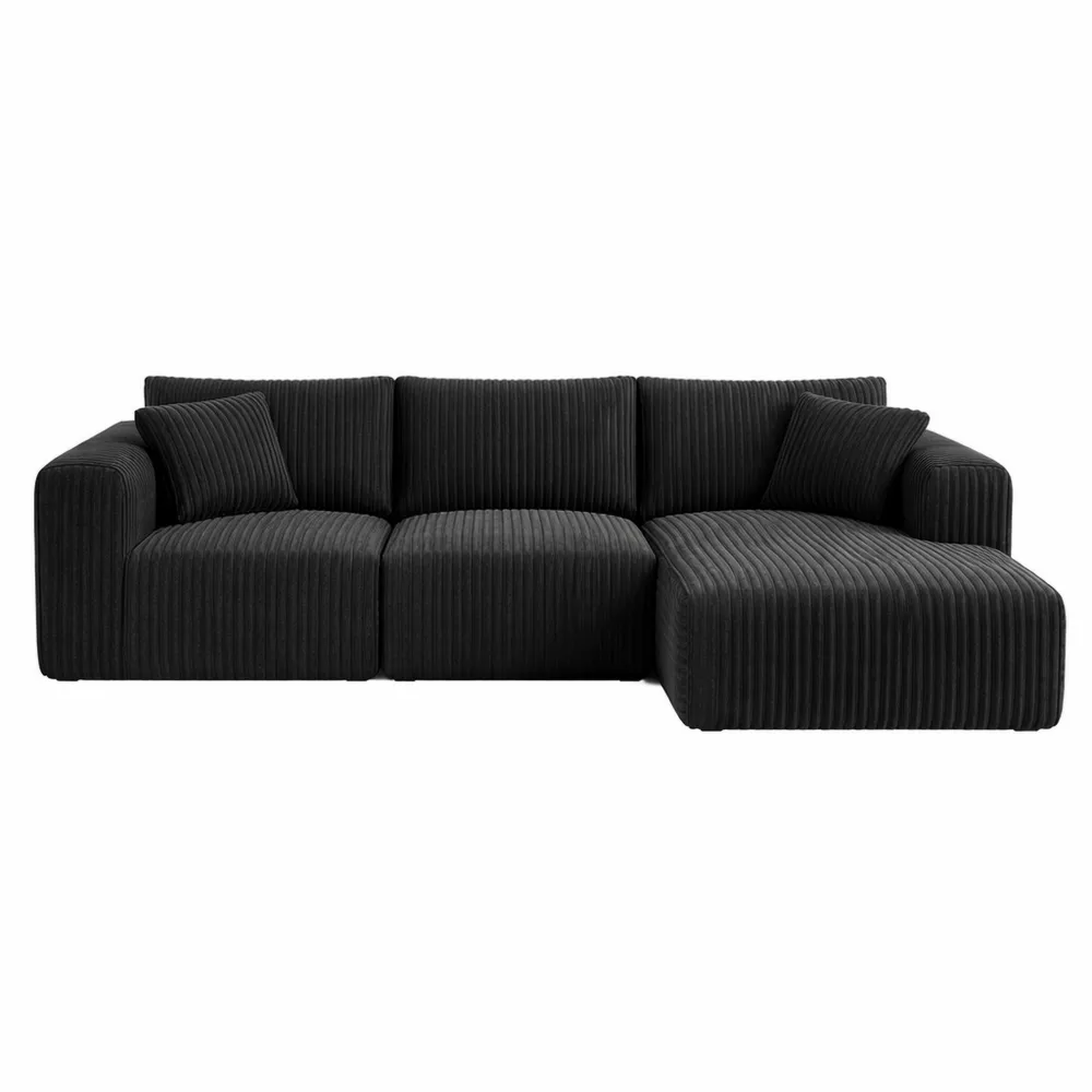 Canapé d'angle modulable en velours avec porte-gobelet et chaise longue