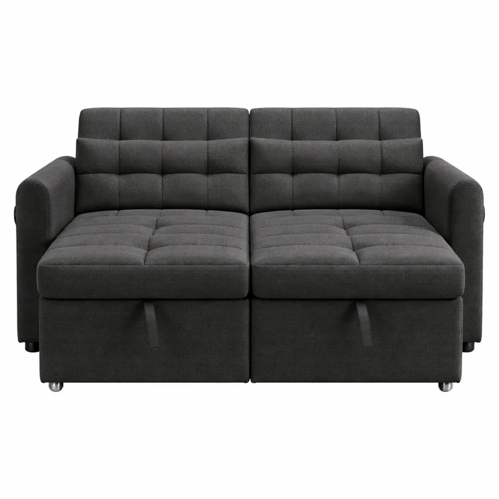 Canapé-lit 2 places avec ports USB et dossier réglable, gris