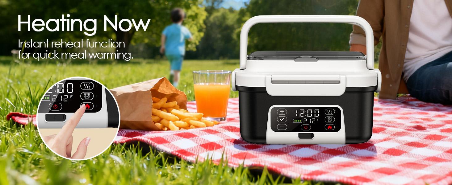 Cordless Electric Heated Lunch Box, 1.5L - 6.3Cups 20000mAh Rechargeable Battery Powered with Automatic Heating, Smart Timer, BPA Free,Including Spoon, Insulated Carry Bag, Removable Tray Divider Cordless Electric Heated Lunch Box, 1.5L - 6.3Cups 20000mAh Rechargeable Battery Powered with Automatic Heating, Smart Timer, BPA Free,Including Spoon, Insulated Carry Bag, Removable Tray Divider