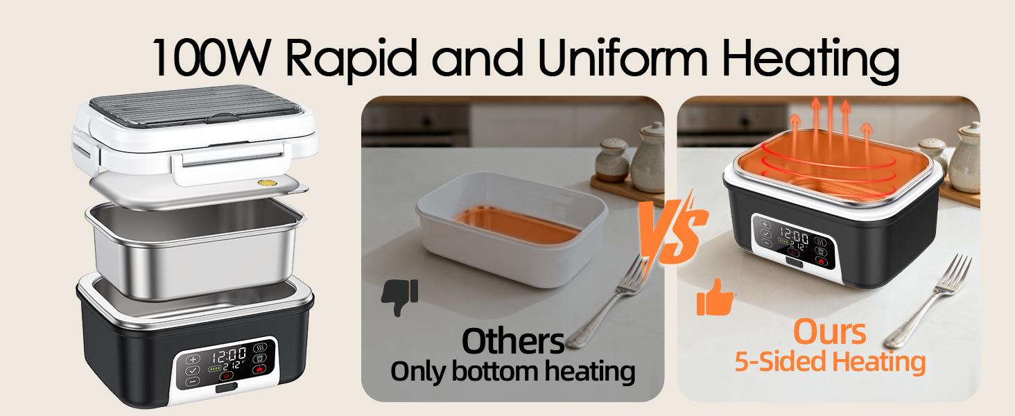 Cordless Electric Heated Lunch Box, 1.5L - 6.3Cups 20000mAh Rechargeable Battery Powered with Automatic Heating, Smart Timer, BPA Free,Including Spoon, Insulated Carry Bag, Removable Tray Divider Cordless Electric Heated Lunch Box, 1.5L - 6.3Cups 20000mAh Rechargeable Battery Powered with Automatic Heating, Smart Timer, BPA Free,Including Spoon, Insulated Carry Bag, Removable Tray Divider