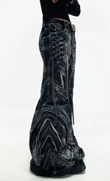 Deconstructed Flared Patchwork Denim Jeans Black
