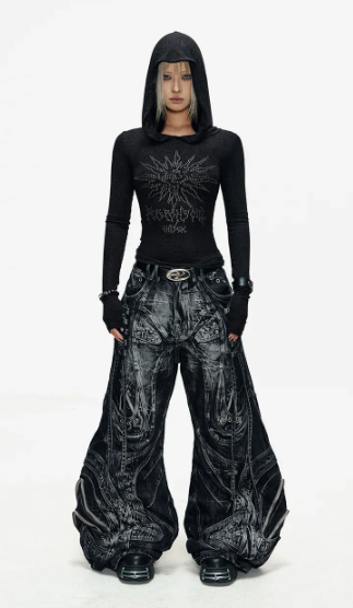 Deconstructed Flared Patchwork Denim Jeans Black