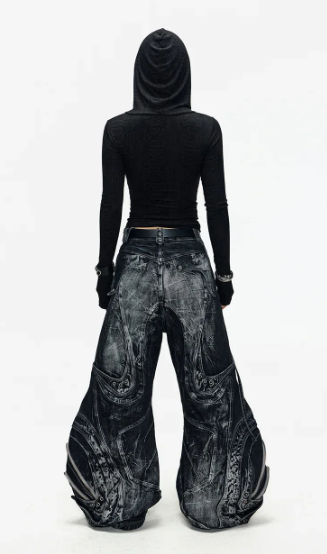 Deconstructed Flared Patchwork Denim Jeans Black