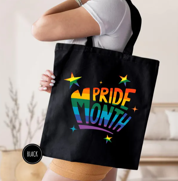 Pride Month Tote Bag, Rainbow Stars LGBTQ+ Canvas Bag