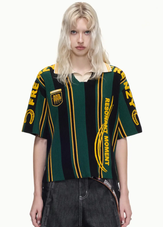 Bechicostore Thick Knit Stripe Retro Soccer Jersey
