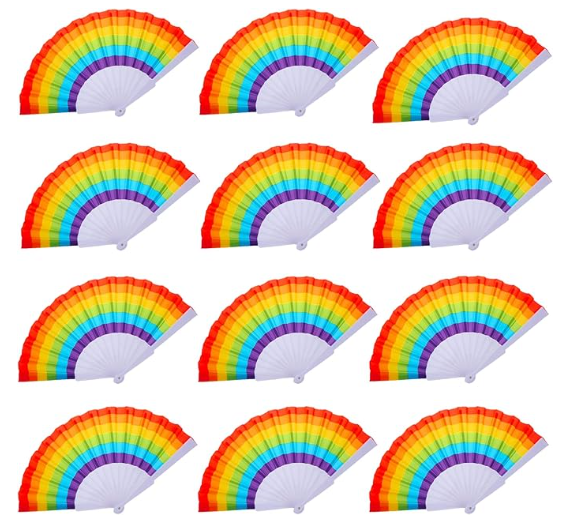 Rainbow Folding Fans Colorful Hand Held Fan, Rainbow Party Decoration