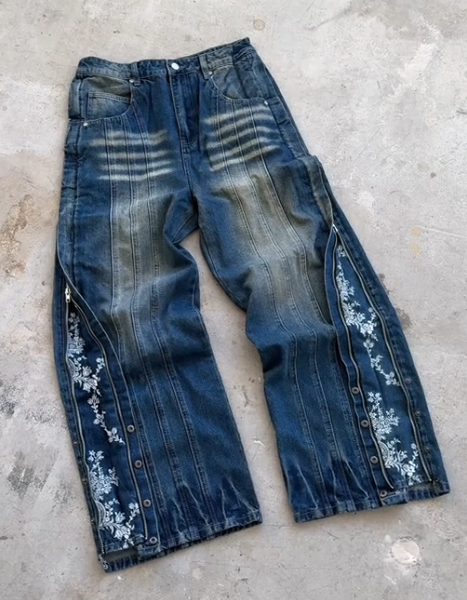Floral Zipper Denims