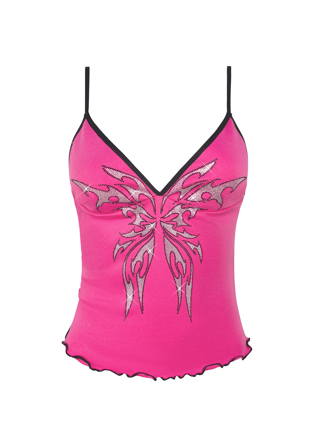 Bechicostore™ IDOL RHINESTONE FITTED CAMI TOP (PINK/BLACK)