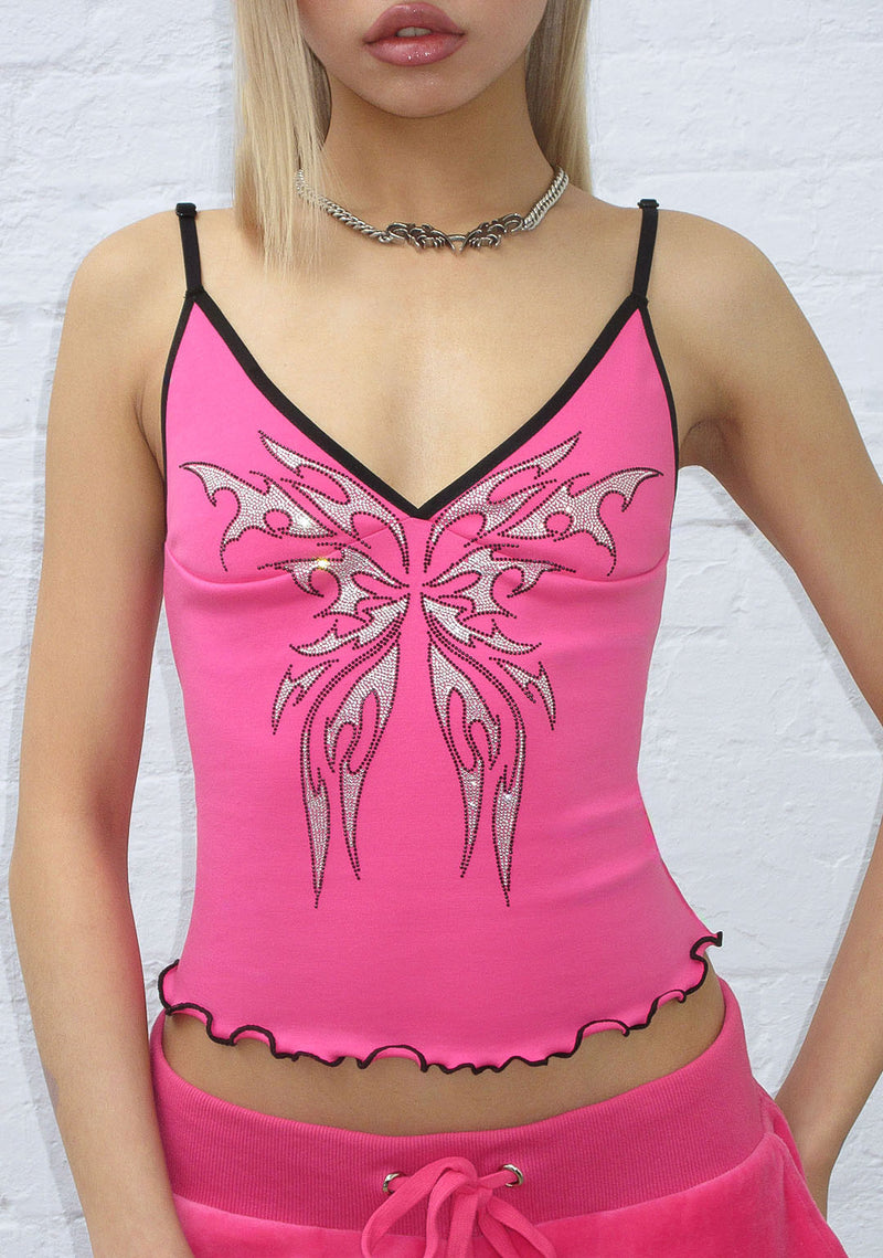 Bechicostore™ IDOL RHINESTONE FITTED CAMI TOP (PINK/BLACK)