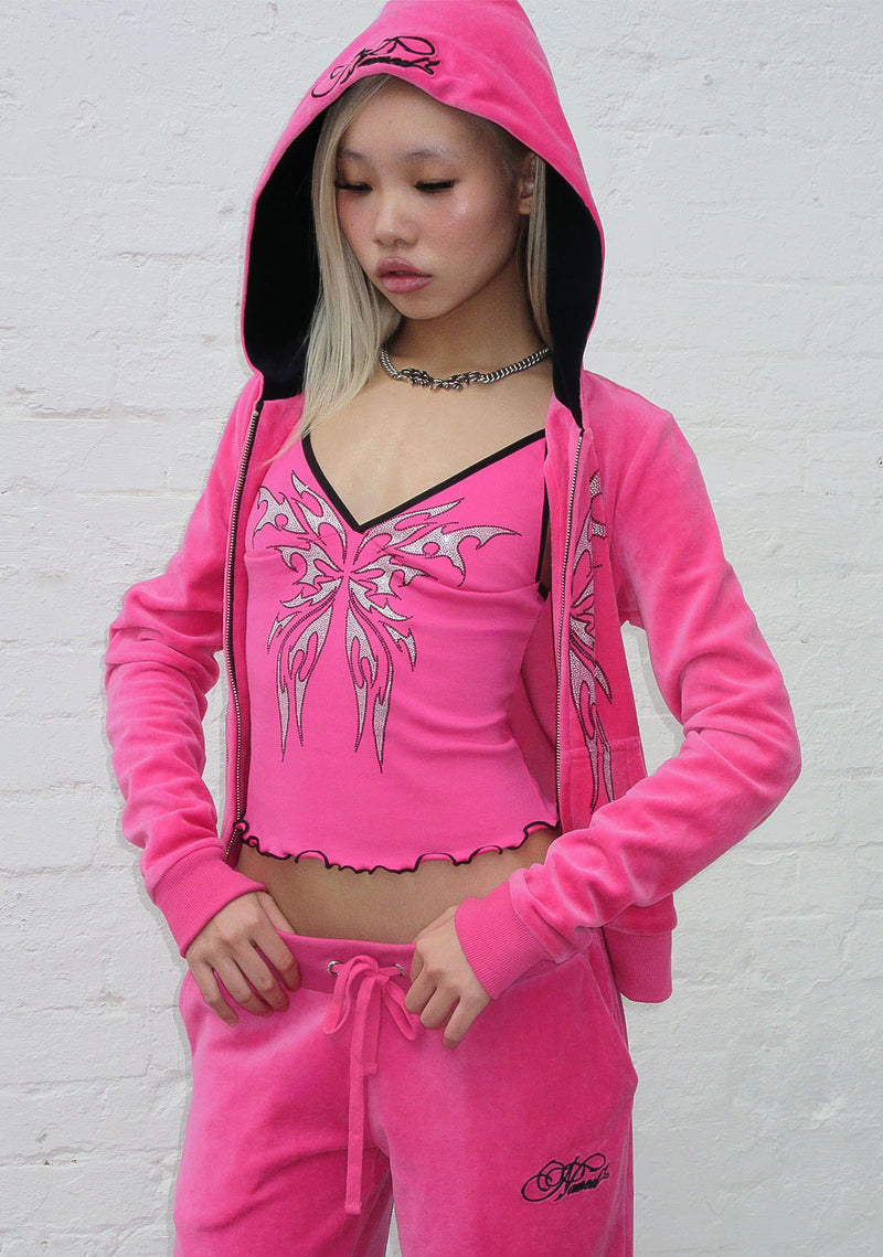 Bechicostore™ IDOL RHINESTONE FITTED CAMI TOP (PINK/BLACK)