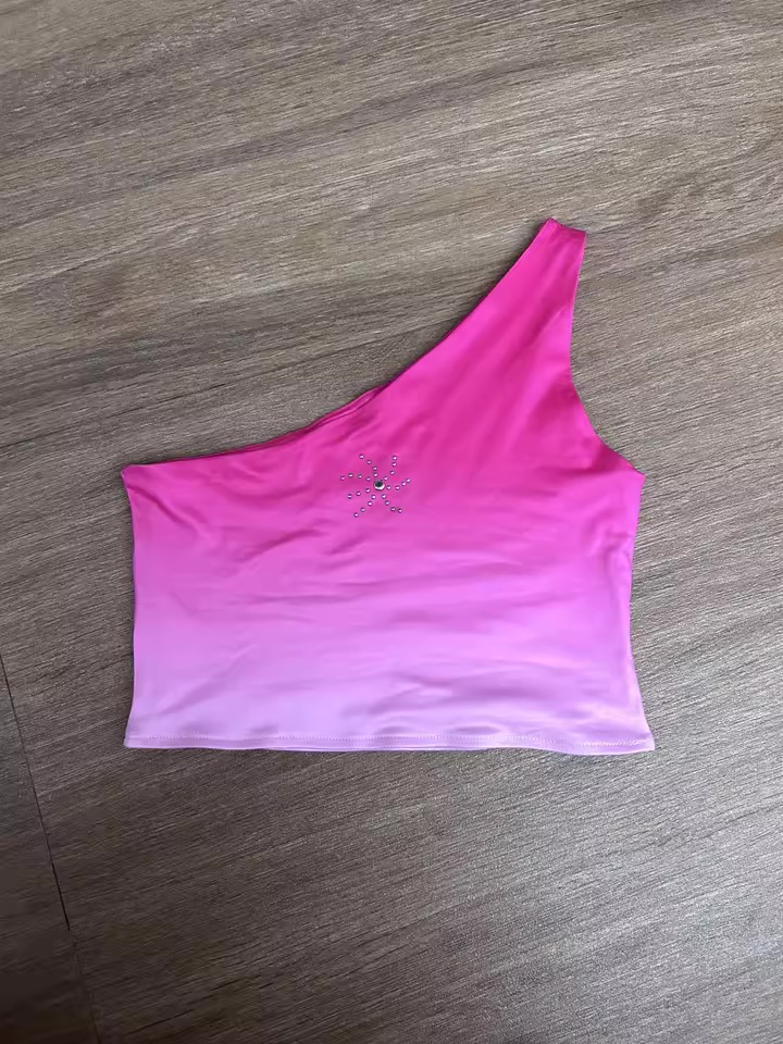 Pink Gradient Asymmetric Crop Top | Ningning – Aespa