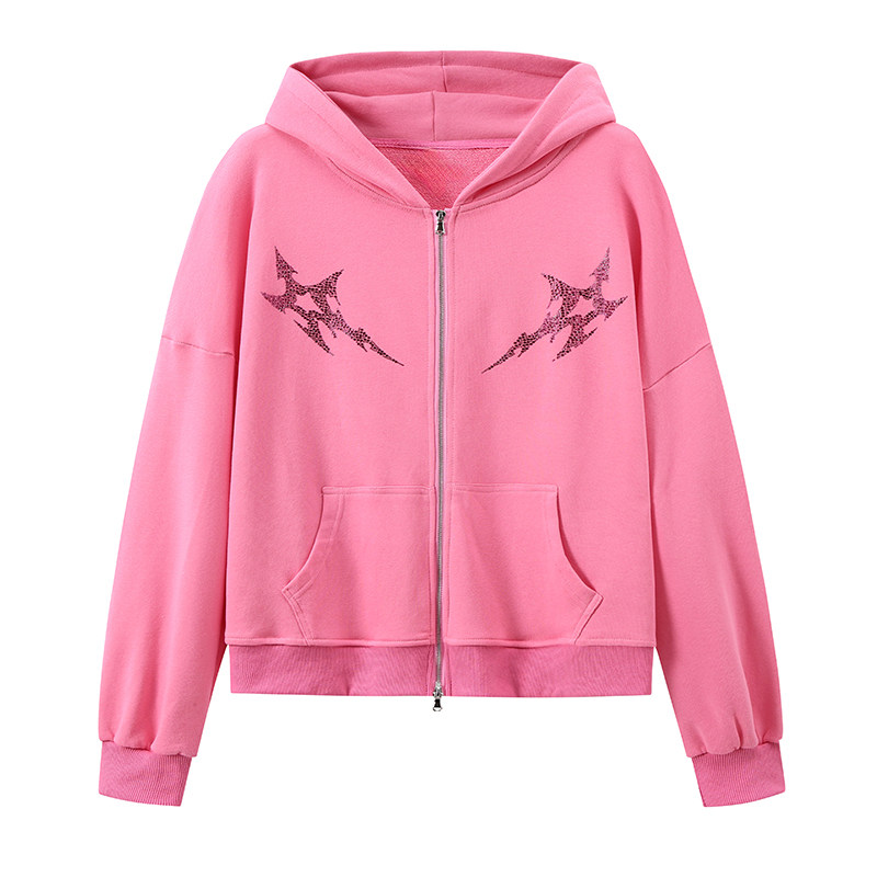 Pink Oversized Lightning Graphic Zip-Up Hoodie | Aespa