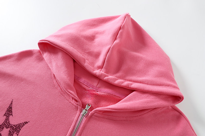 Pink Oversized Lightning Graphic Zip-Up Hoodie | Aespa