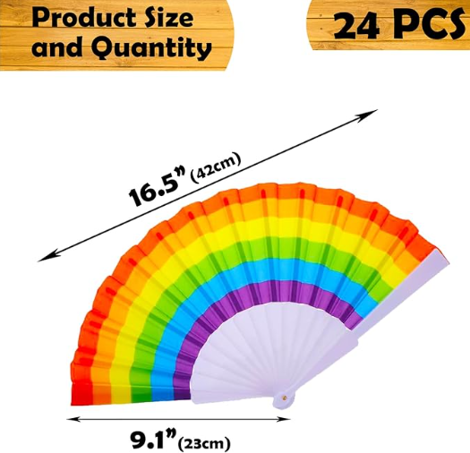 Rainbow Folding Fans Colorful Hand Held Fan, Rainbow Party Decoration