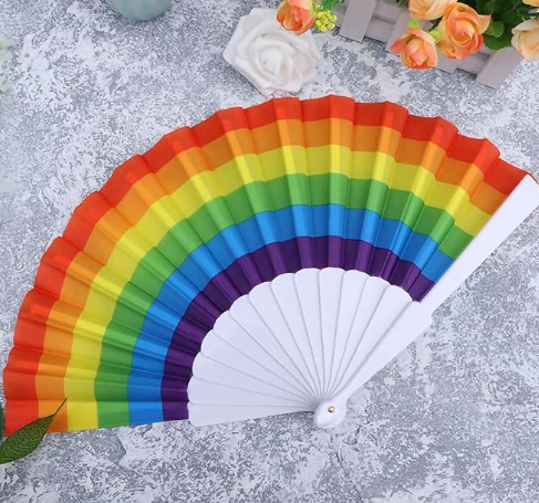 Rainbow Folding Fans Colorful Hand Held Fan, Rainbow Party Decoration