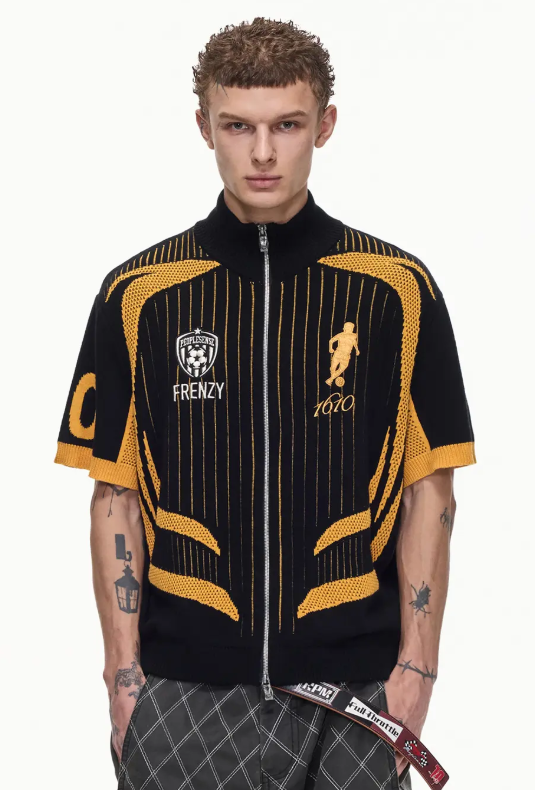 Bechicostore Knitted Zipper Soccer Jersey Black
