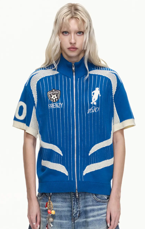 Bechicostore Knitted Zip-up Soccer Jersey Blue
