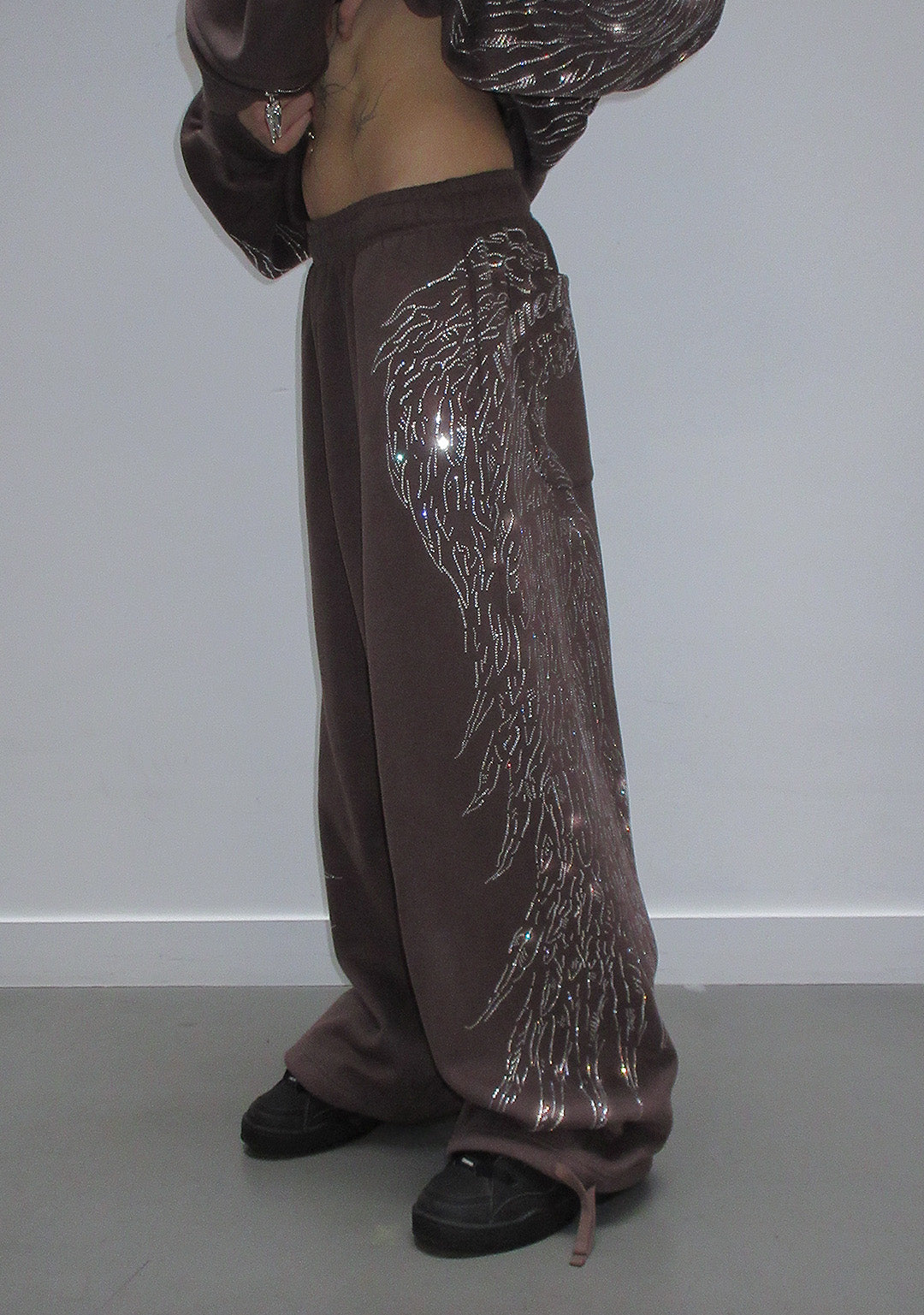 RHINESTONE OVERSIZED SWEATPANTS BROWN