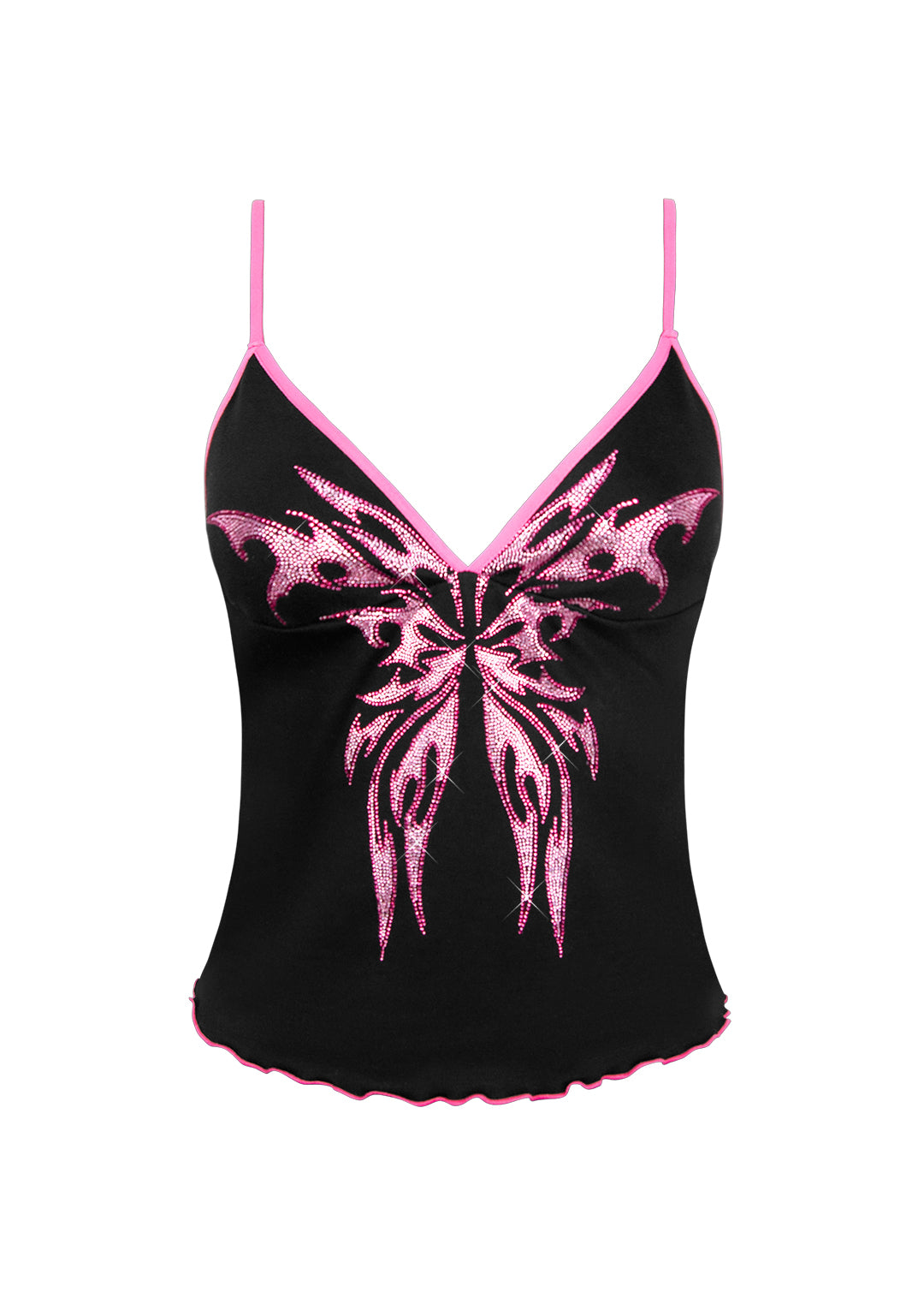 Bechicostore™ IDOL RHINESTONE FITTED CAMI TOP (PINK/BLACK)