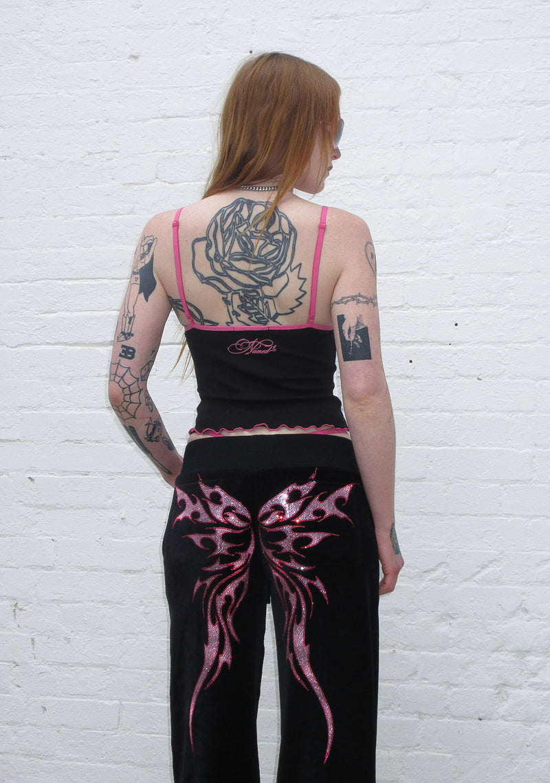 Bechicostore™ IDOL RHINESTONE VELOUR SWEATPANTS (PINK/BLACK)
