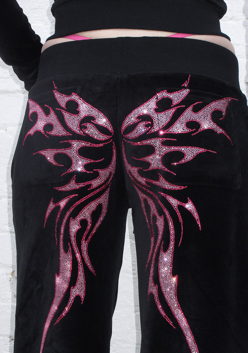 Bechicostore™ IDOL RHINESTONE VELOUR SWEATPANTS (PINK/BLACK)
