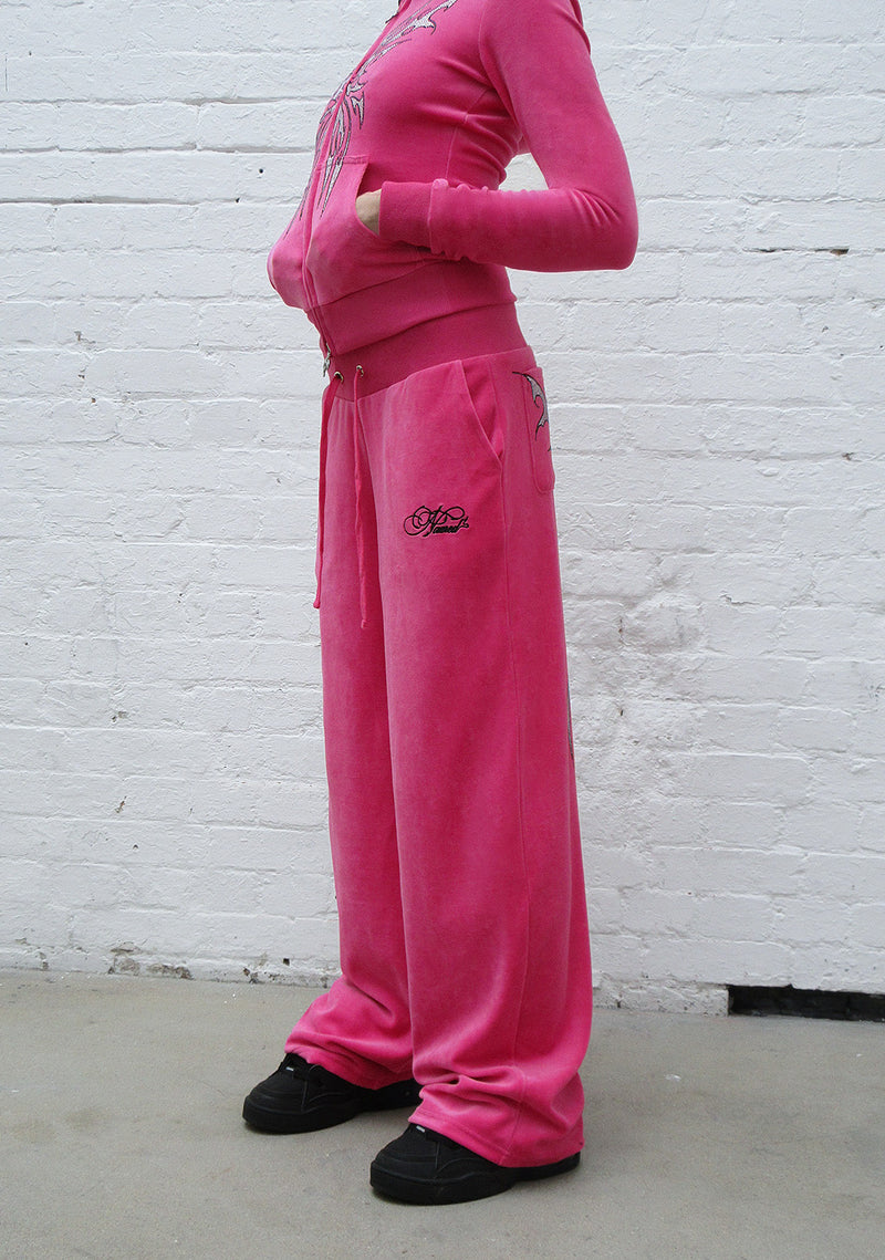 Bechicostore™ IDOL RHINESTONE VELOUR SWEATPANTS (PINK/BLACK)