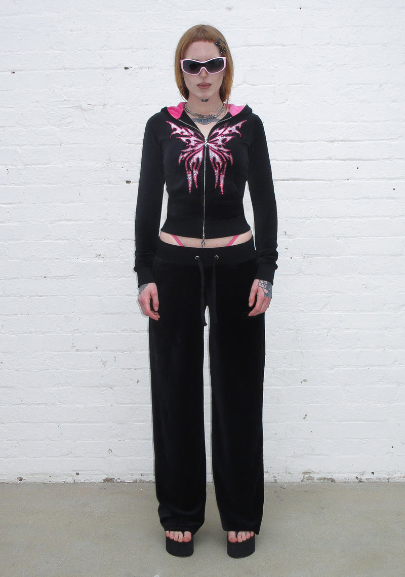 Bechicostore™ IDOL RHINESTONE VELOUR SWEATPANTS (PINK/BLACK)