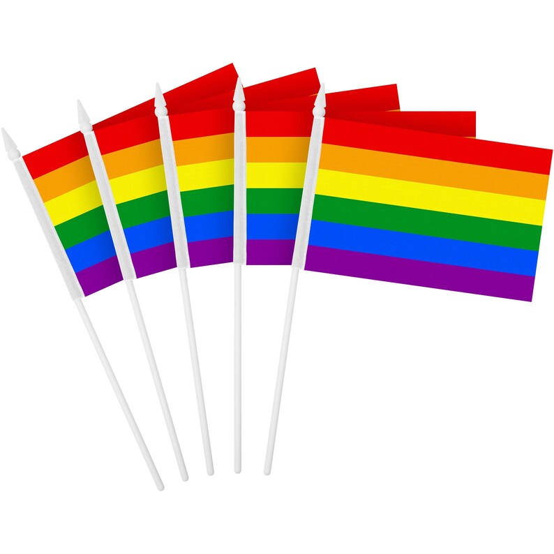 LGBT Rainbow Pride Stick Flags: Handheld Polyester Flags 