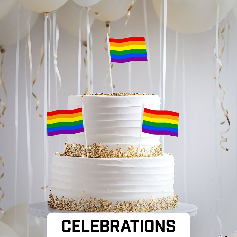 LGBT Rainbow Pride Stick Flags: Handheld Polyester Flags 