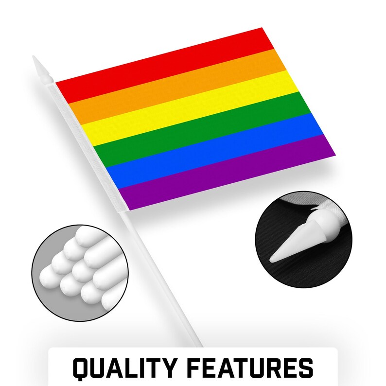 LGBT Rainbow Pride Stick Flags: Handheld Polyester Flags 