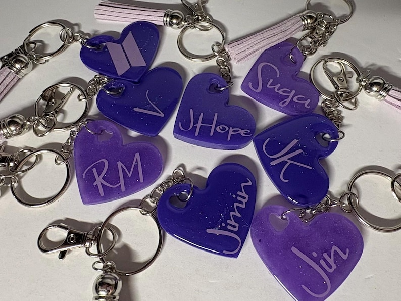 Purple bias name heart keychain with tassel