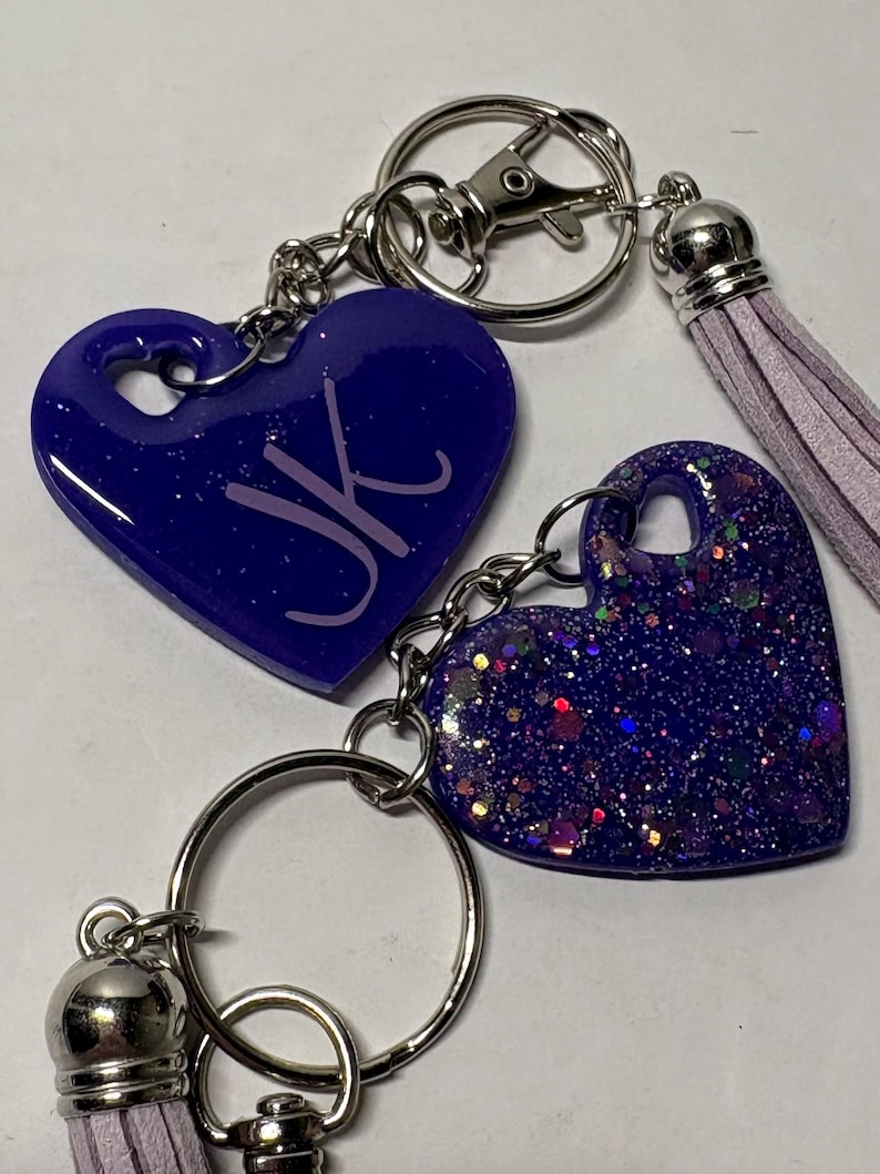 Purple bias name heart keychain with tassel