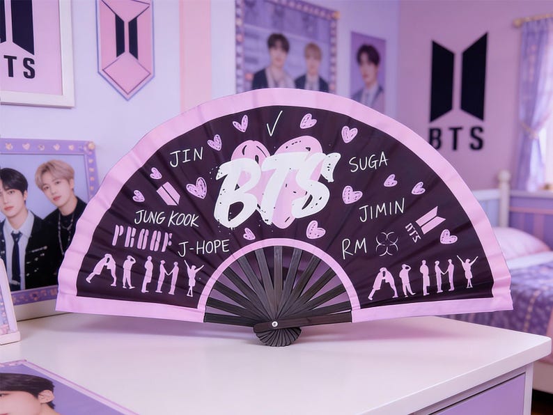 BTS Hand Fan Kpop ARMY, Folding Fan Concert Accessory, BTS Inspired Fan, 2026 Tour Gift for Fan, Kpop Merch, Concert Gift for Army Fan