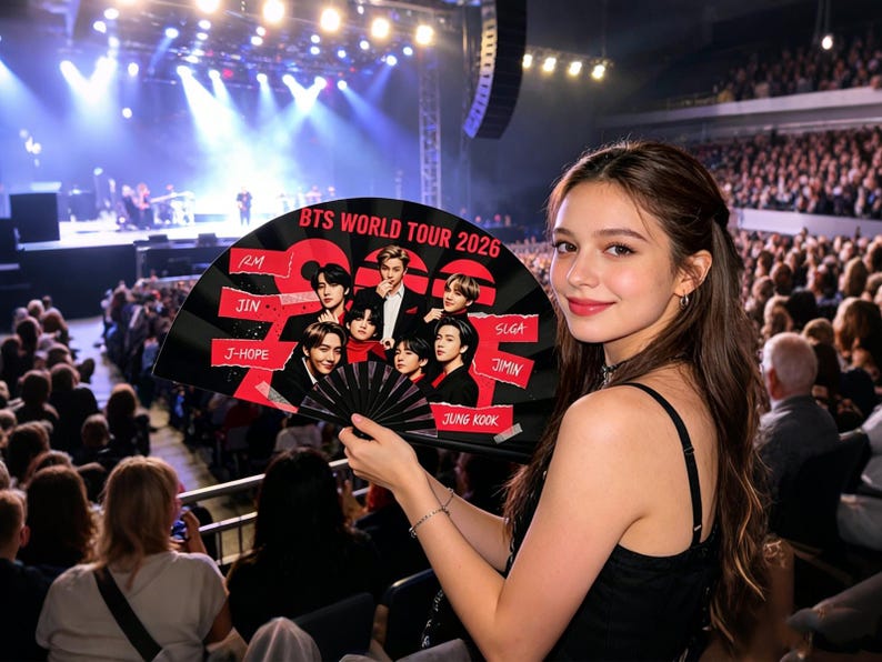 BTS Hand Fan Kpop ARMY, Folding Fan Concert Accessory, BTS Inspired Fan, 2026 Tour Gift for Fan, Kpop Merch, Concert Gift for Army Fan