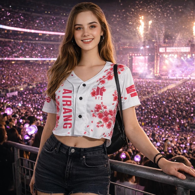 Custom B.T.S Croptop Baseball Jersey, Personalized Name and Number Kpop Army World Tour Shirt, Bangtan Fan Merch, Bangtan Comeback 2026