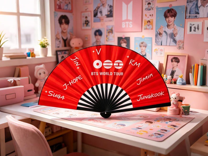 BTS Hand Fan Kpop ARMY, Folding Fan Concert Accessory, BTS Inspired Fan, 2026 Tour Gift for Fan, Kpop Merch, Concert Gift for Army Fan