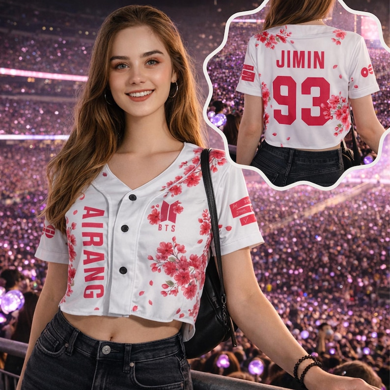 Custom B.T.S Croptop Baseball Jersey, Personalized Name and Number Kpop Army World Tour Shirt, Bangtan Fan Merch, Bangtan Comeback 2026
