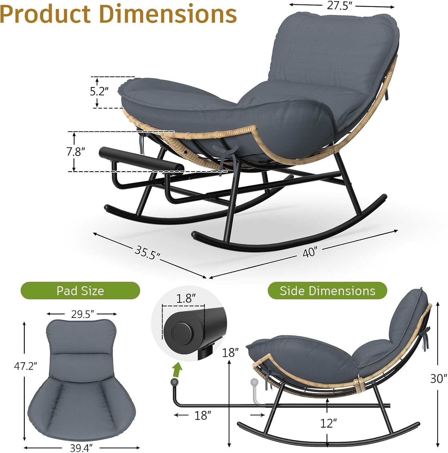 Oversized Metal Frame Rocking Chair